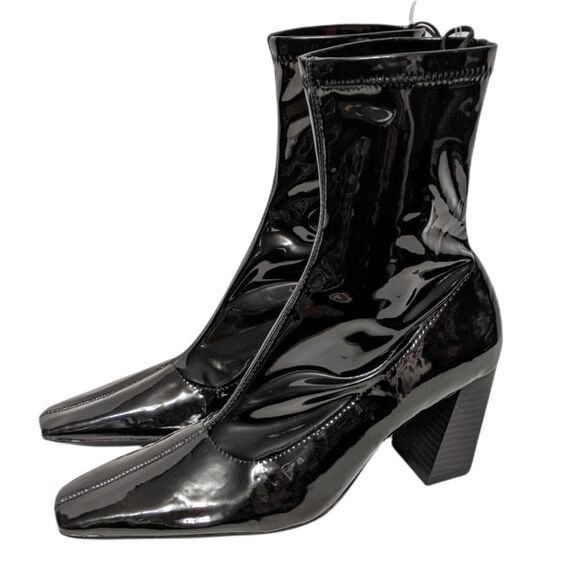 NWT ZARA Patent Angled Heel Stretch Sock Ankle Boots 38 - Picture 4 of 7